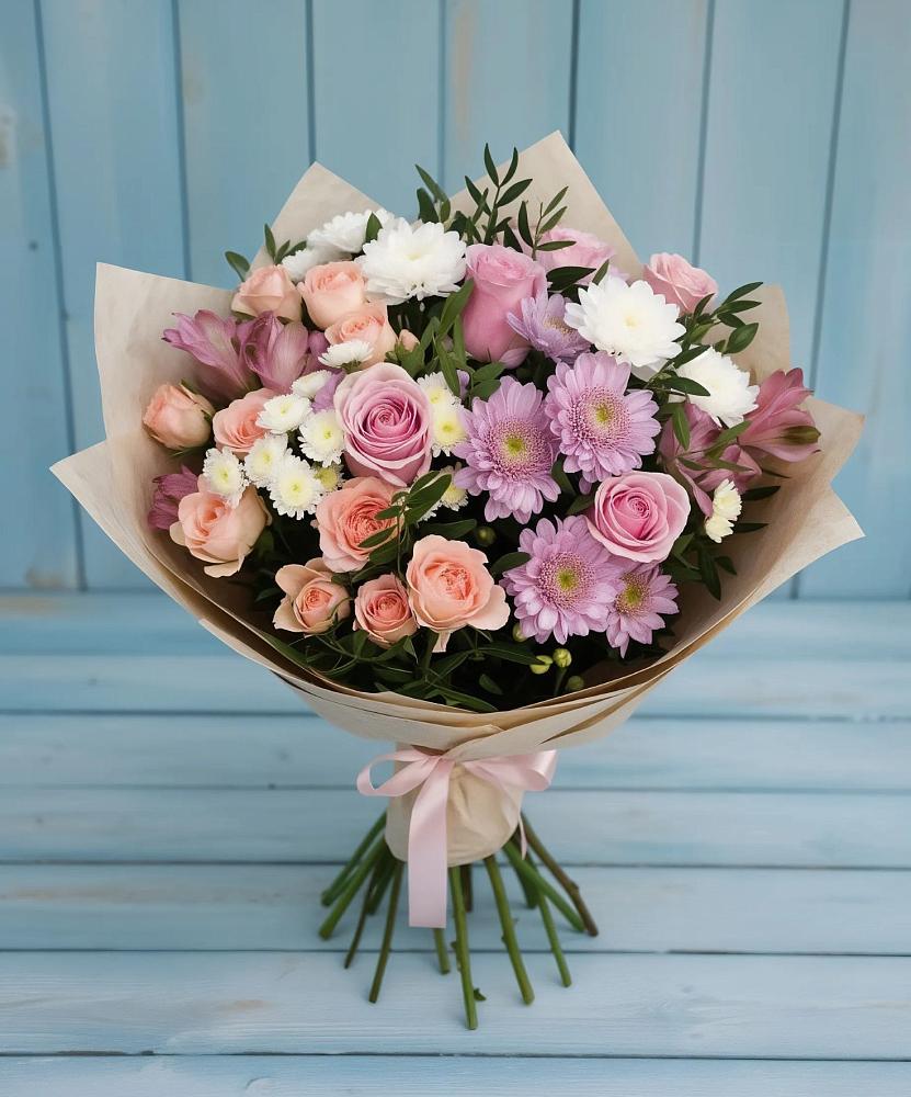 Букет цветов из: Хризантемы, Розы и Альстромерии в Шиткино