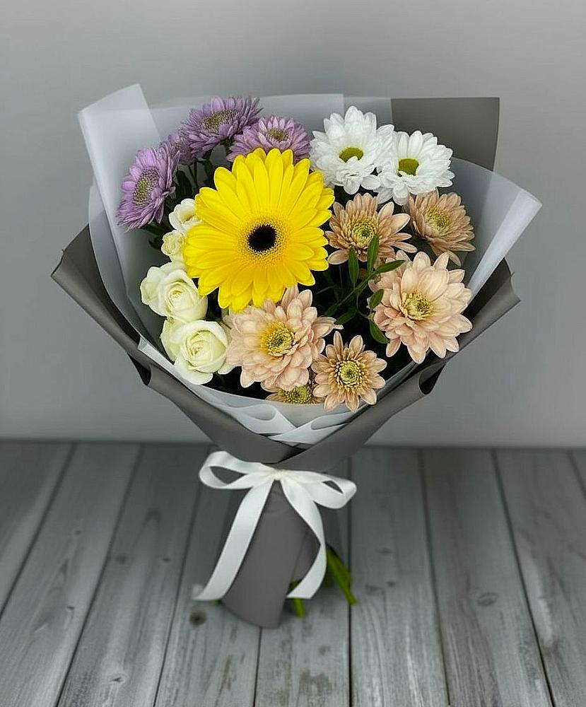 Букет цветов из: Розы, Герберы и Хризантемы в Шиткино