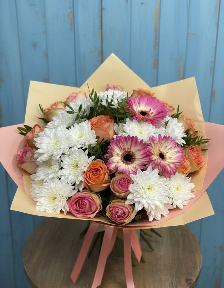 Букет цветов из: Розы, Герберы и Хризантемы в Шиткино