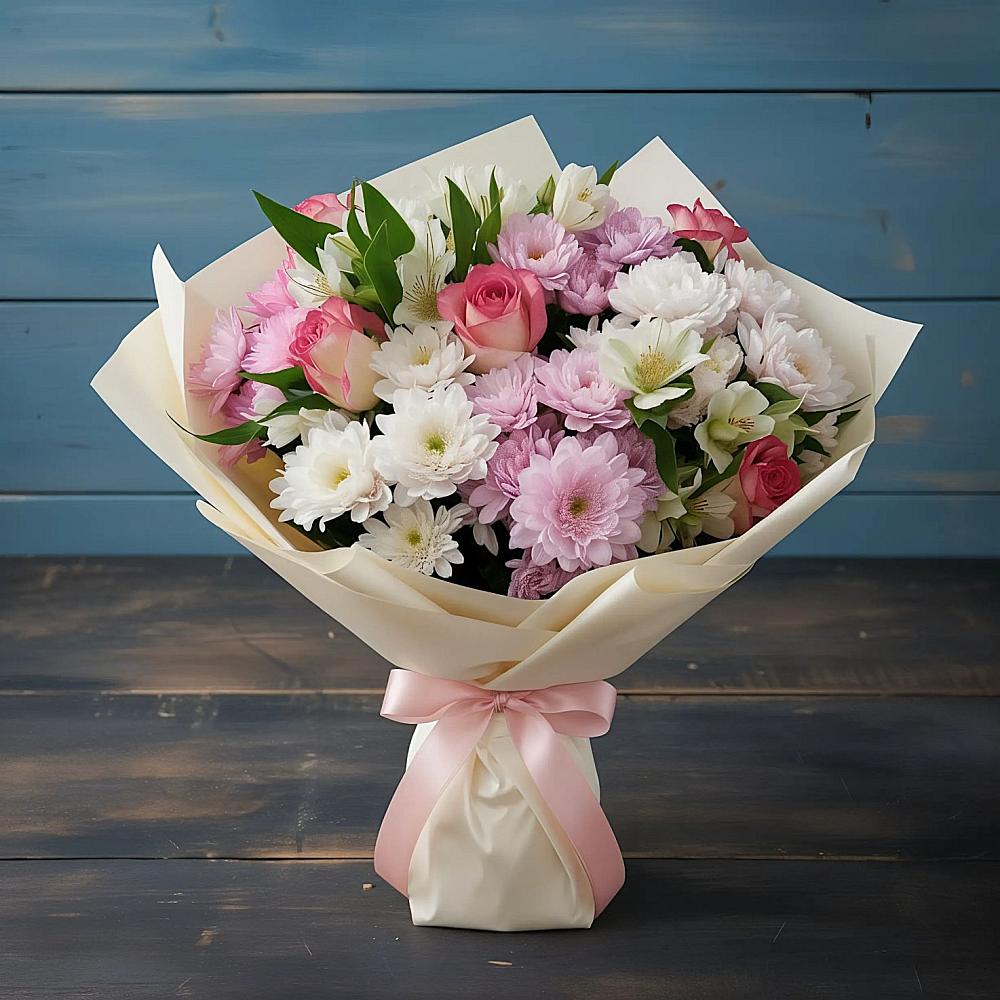 Букет цветов из: Хризантемы, Альстромерии и Розы в Шиткино